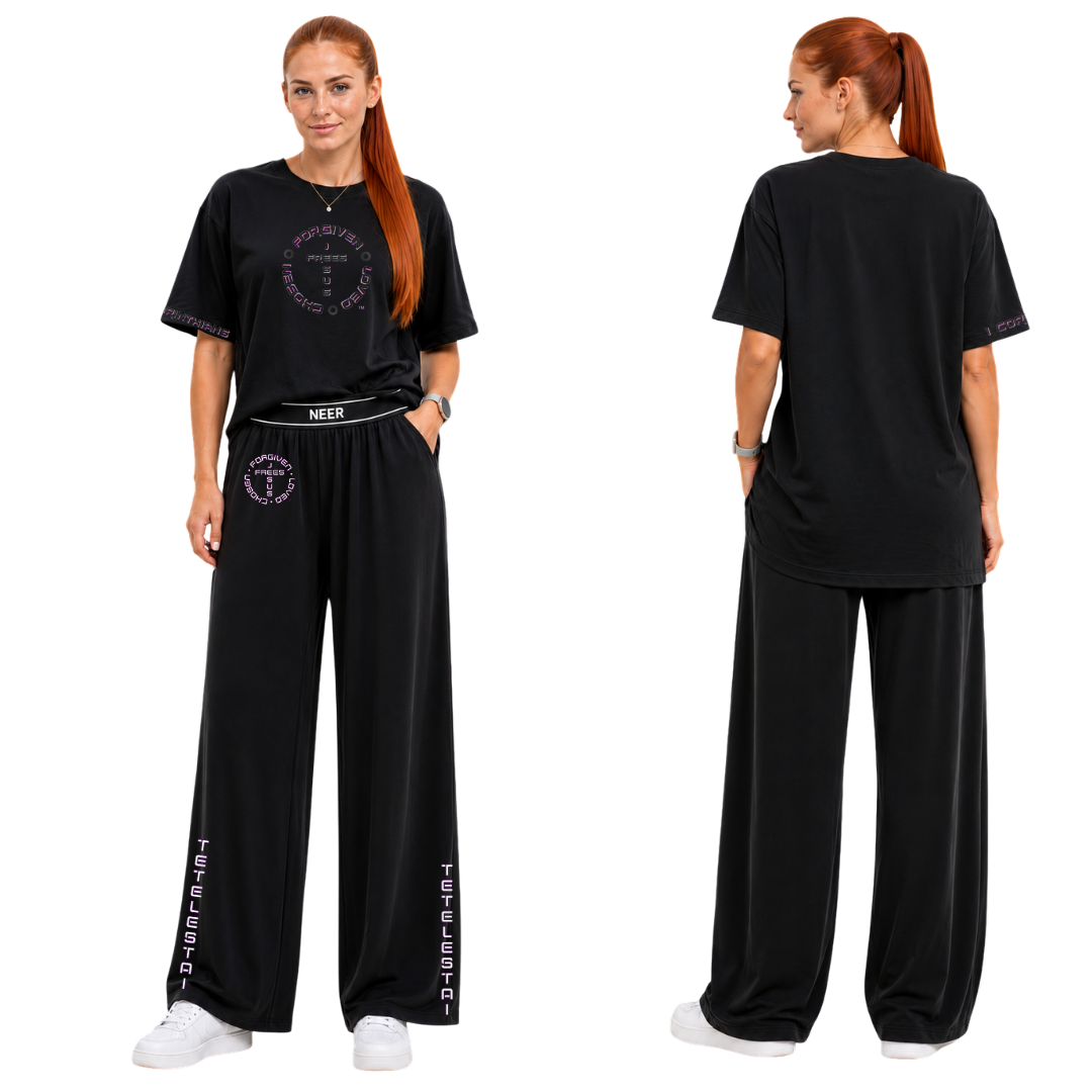 Jesus Frees - SICU Oversized Short Sleeve Women's Shirt - 1 Corinthians 13:4 - Font 126 Pink & Black