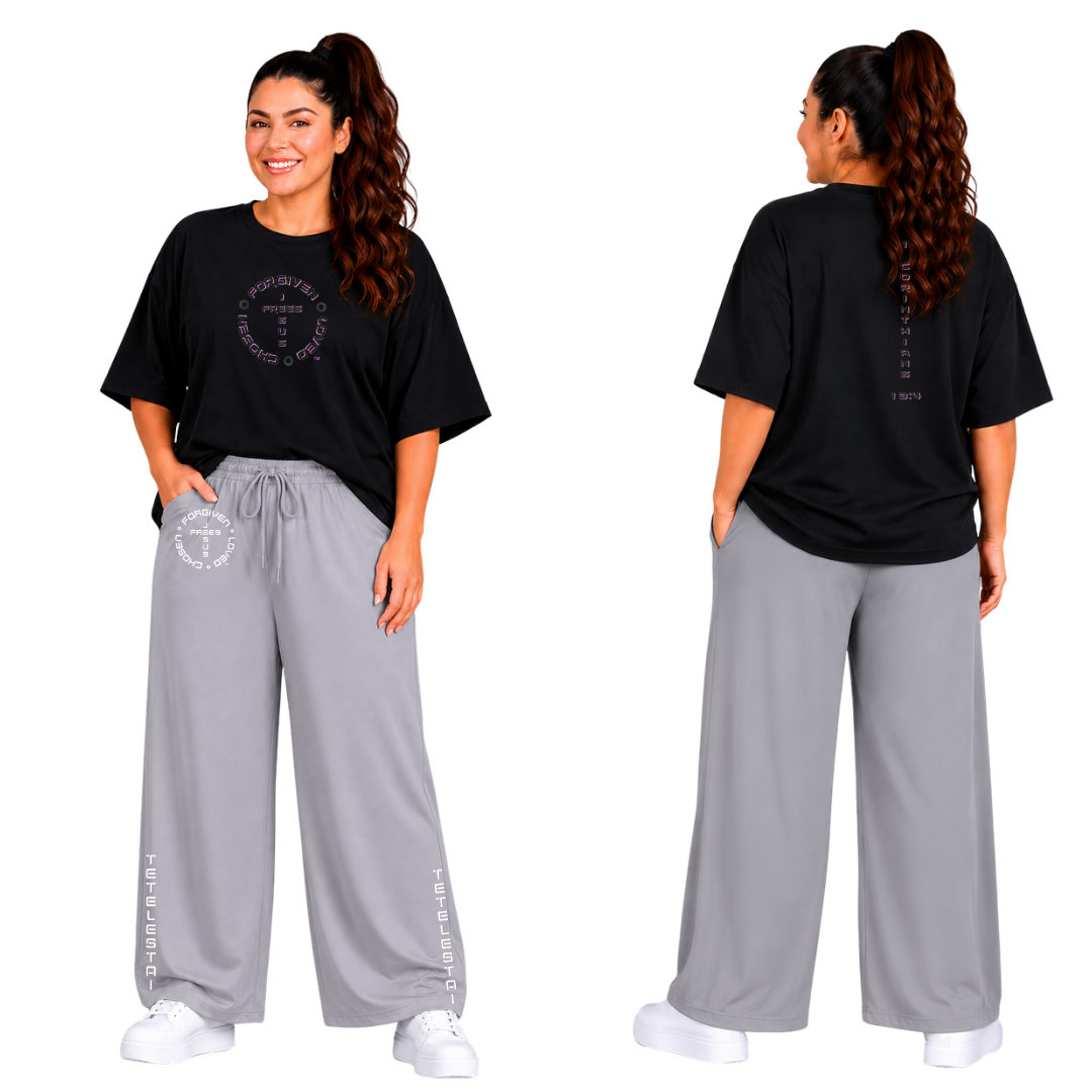 Jesus Frees - SICU Oversized Short Sleeve Women's Shirt - 1 Corinthians 13:4 - Font 126 Pink & Black