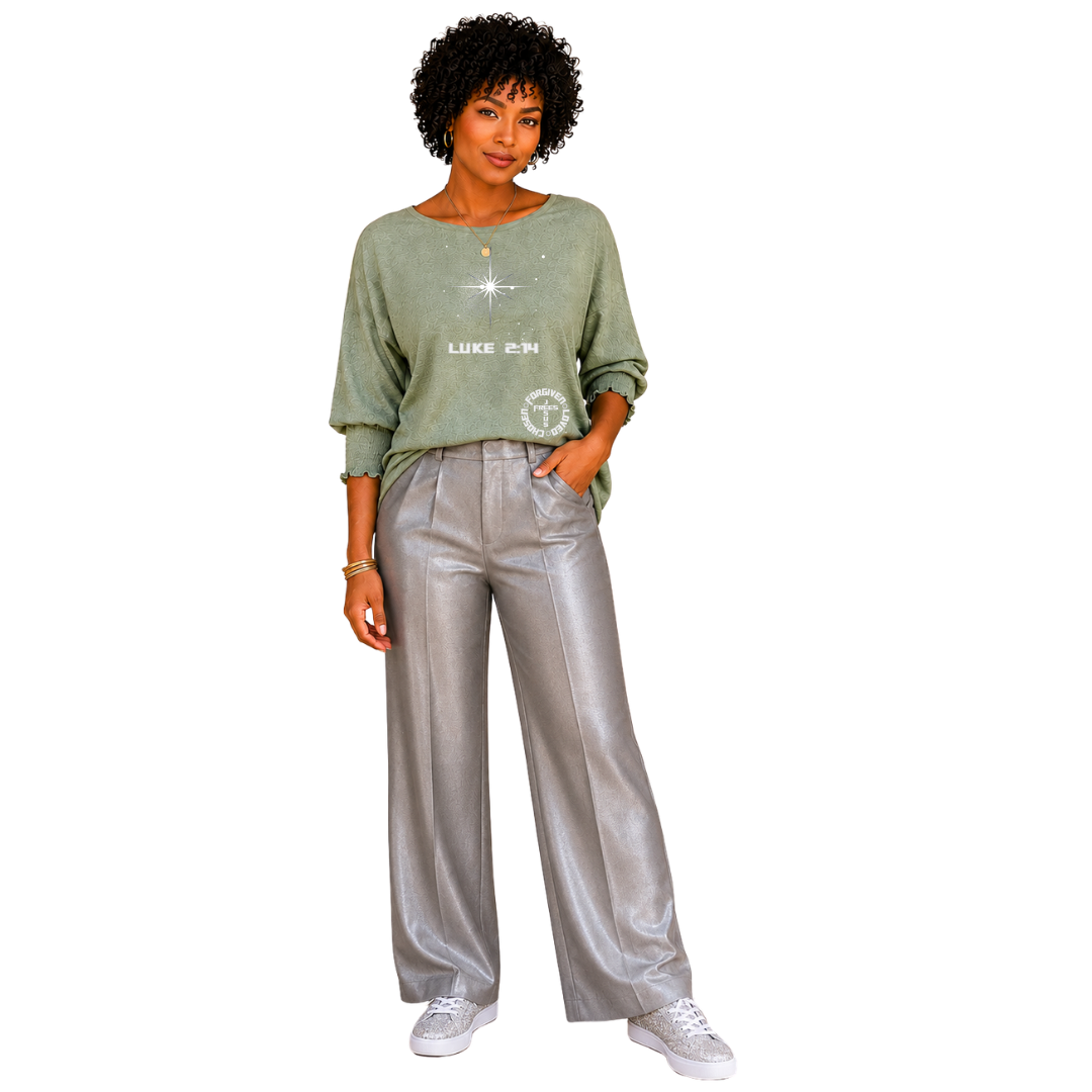 Jesus Frees - DK Women's Boat Neckline 3/4 Elastic Cuff - 153 Star of Bethlehem - Pastel Green