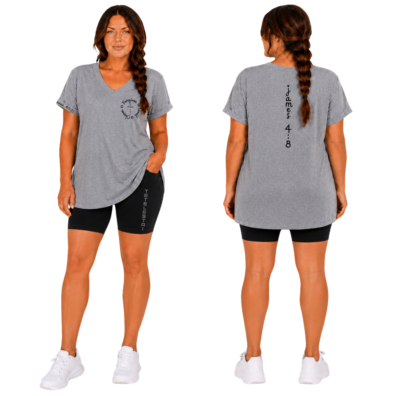 Jesus Frees - Women's 8" High Waisted Biker Shorts with Pockets - Font 49 Fade