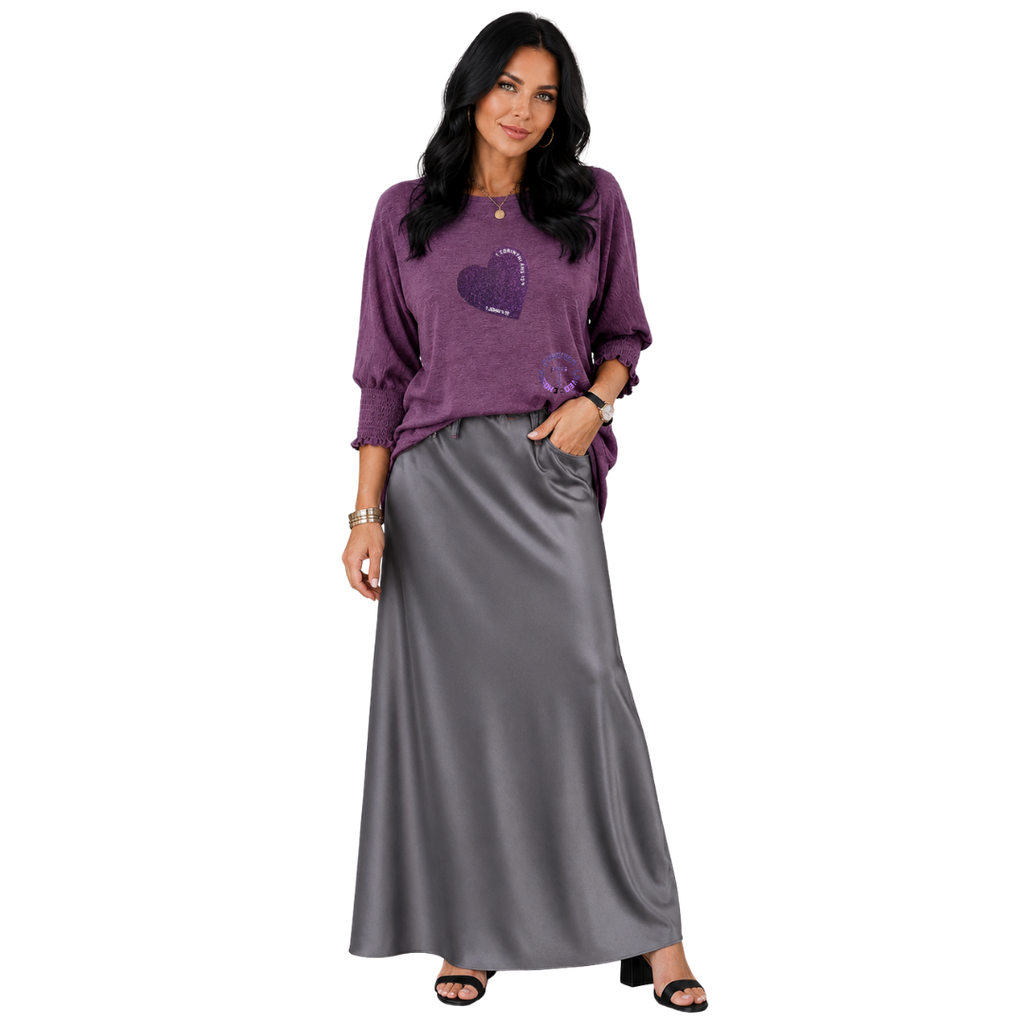 Jesus Frees - DK Women's Boat Neckline 3/4 Elastic Cuff - Hearts - Tillandsia Purple