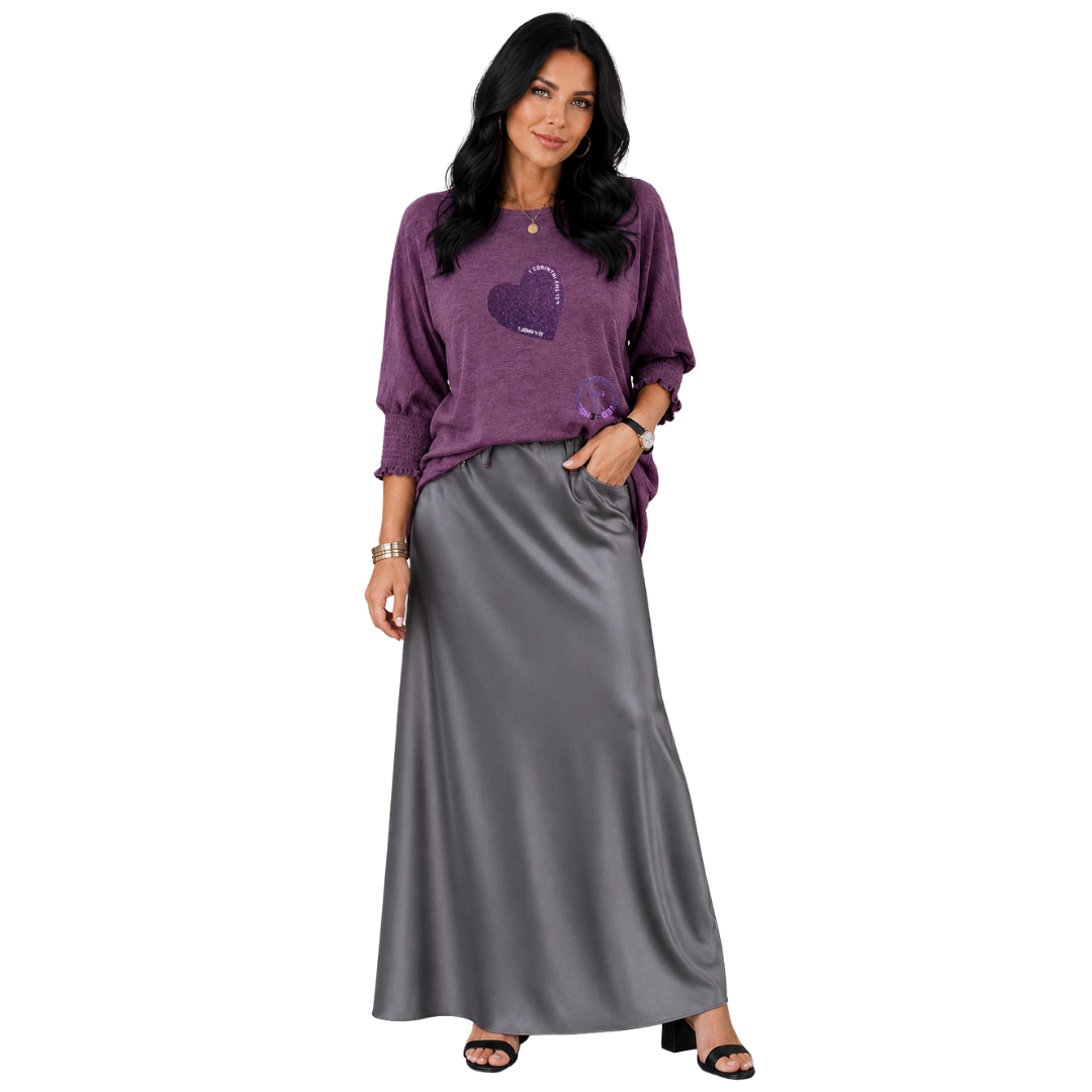 Jesus Frees - DK Women's Boat Neckline 3/4 Elastic Cuff - Hearts - Tillandsia Purple