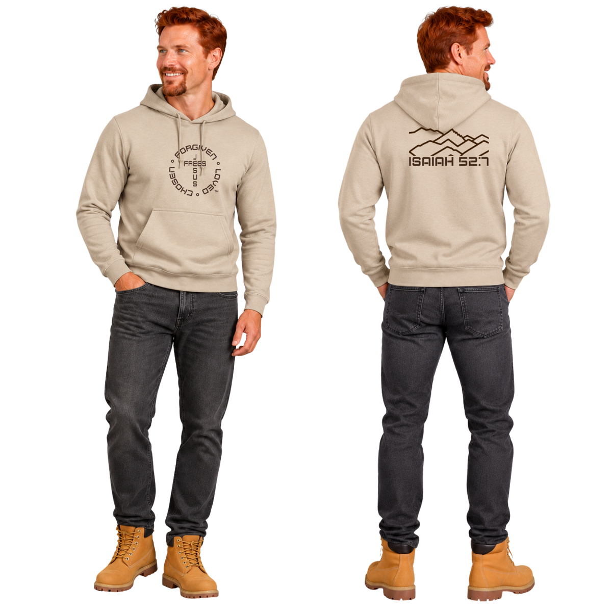 Jesus Frees™ Apparel | Men’s Sand Scripture Hoodie | Montana Bridger Mountains | 50/50