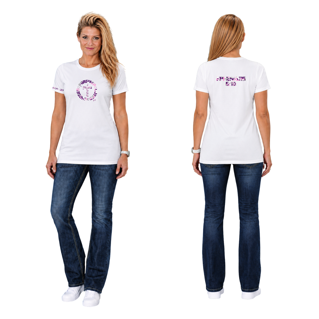 Jesus Frees - G64 Soft Style White Cotton T-Shirt - Font 153 Pink-Purple Camo