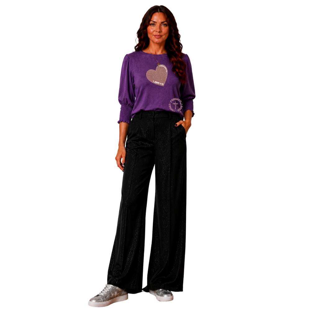 Jesus Frees - DK Women's Boat Neckline 3/4 Elastic Cuff - Hearts - Tillandsia Purple
