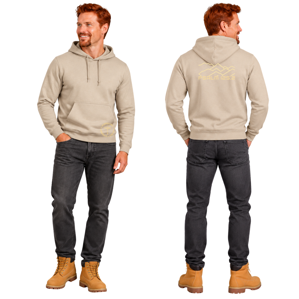 Jesus Frees™ Apparel | Men’s Sand Scripture Hoodie | Montana Bridger Mountains | 50/50