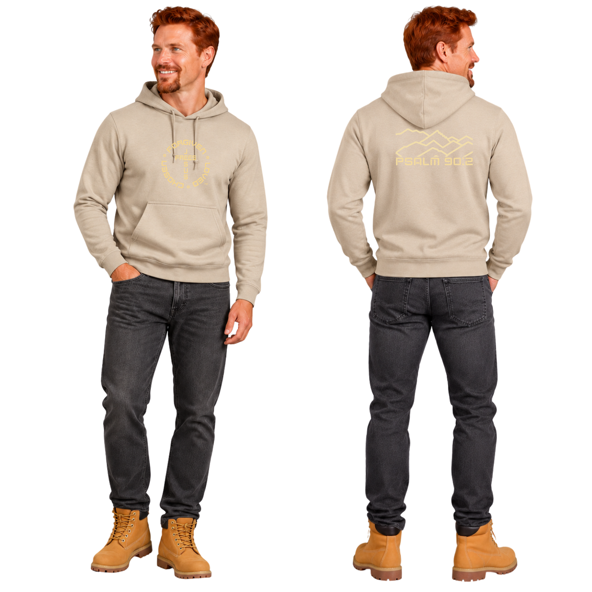 Jesus Frees™ Apparel | Men’s Sand Scripture Hoodie | Montana Bridger Mountains | 50/50