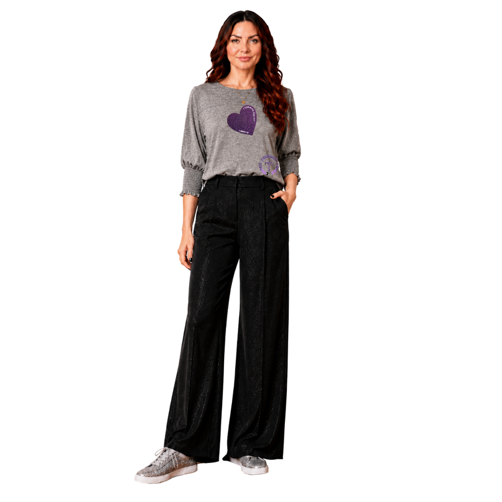 Jesus Frees - DK Women's Boat Neckline 3/4 Elastic Cuff - Hearts - Light Gray