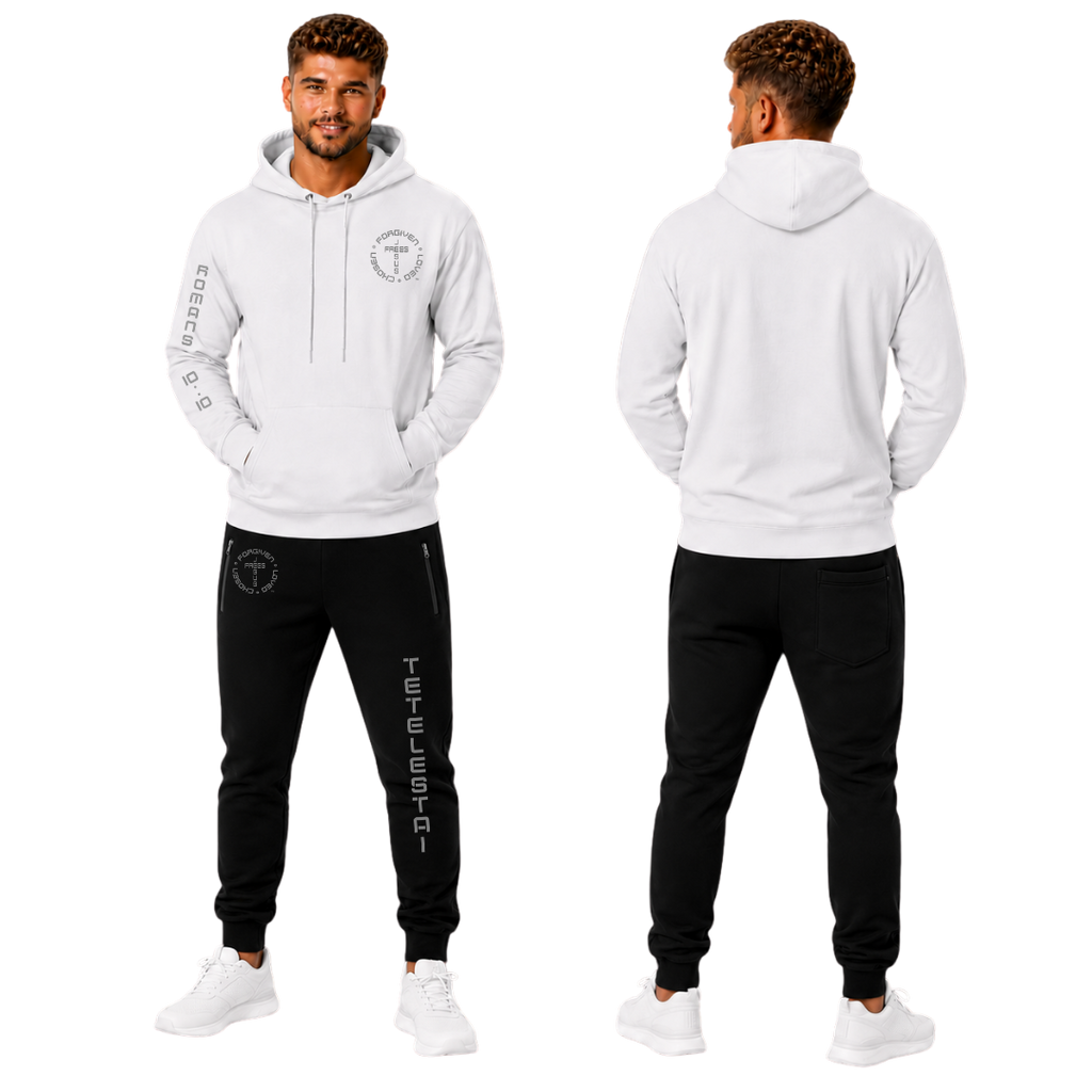 Jesus Frees | Men's White Heavy Cotton Hoodie | Font 49 Gray