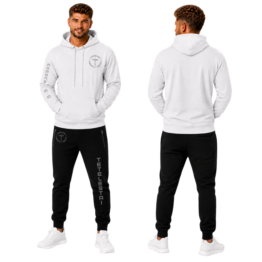 Jesus Frees | Men's White Heavy Cotton Hoodie | Font 49 Gray
