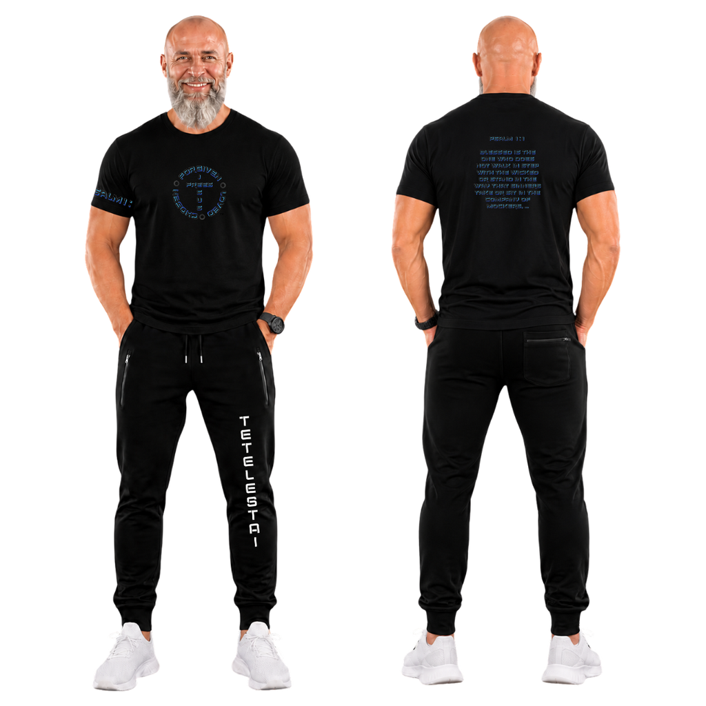 Jesus Frees - KD Men's Premium T-Shirt - Font 126 Blue & Black Psalm 1:1