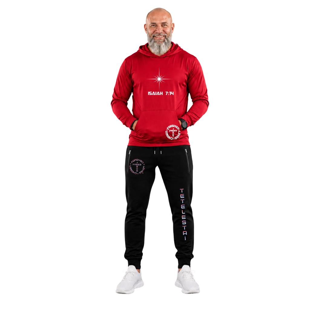 Jesus Frees™ Apparel | Men's Red Christmas Scripture Mesh Hoodie | White Font 153 | AE