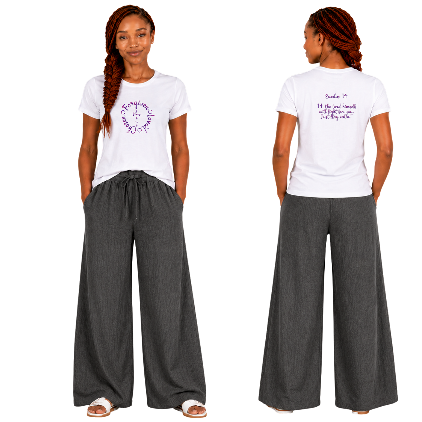Jesus Frees - G64 Soft Style White Cotton T-Shirt - Font 223 Purple