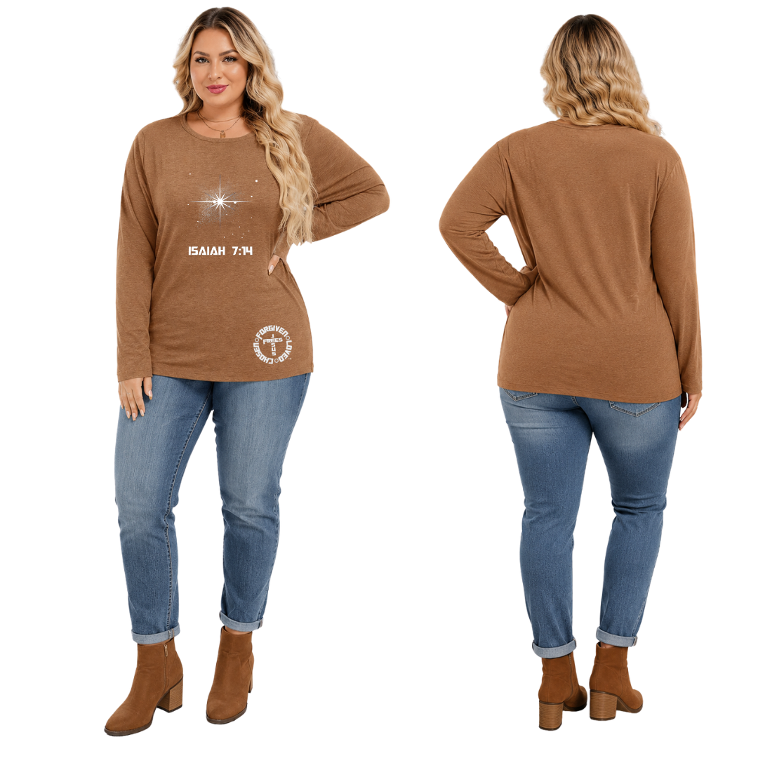 Jesus Frees - Joell Women's Long Sleeve Coffee Heather Crew Neck Shirt - 153 Star of Bethlehem