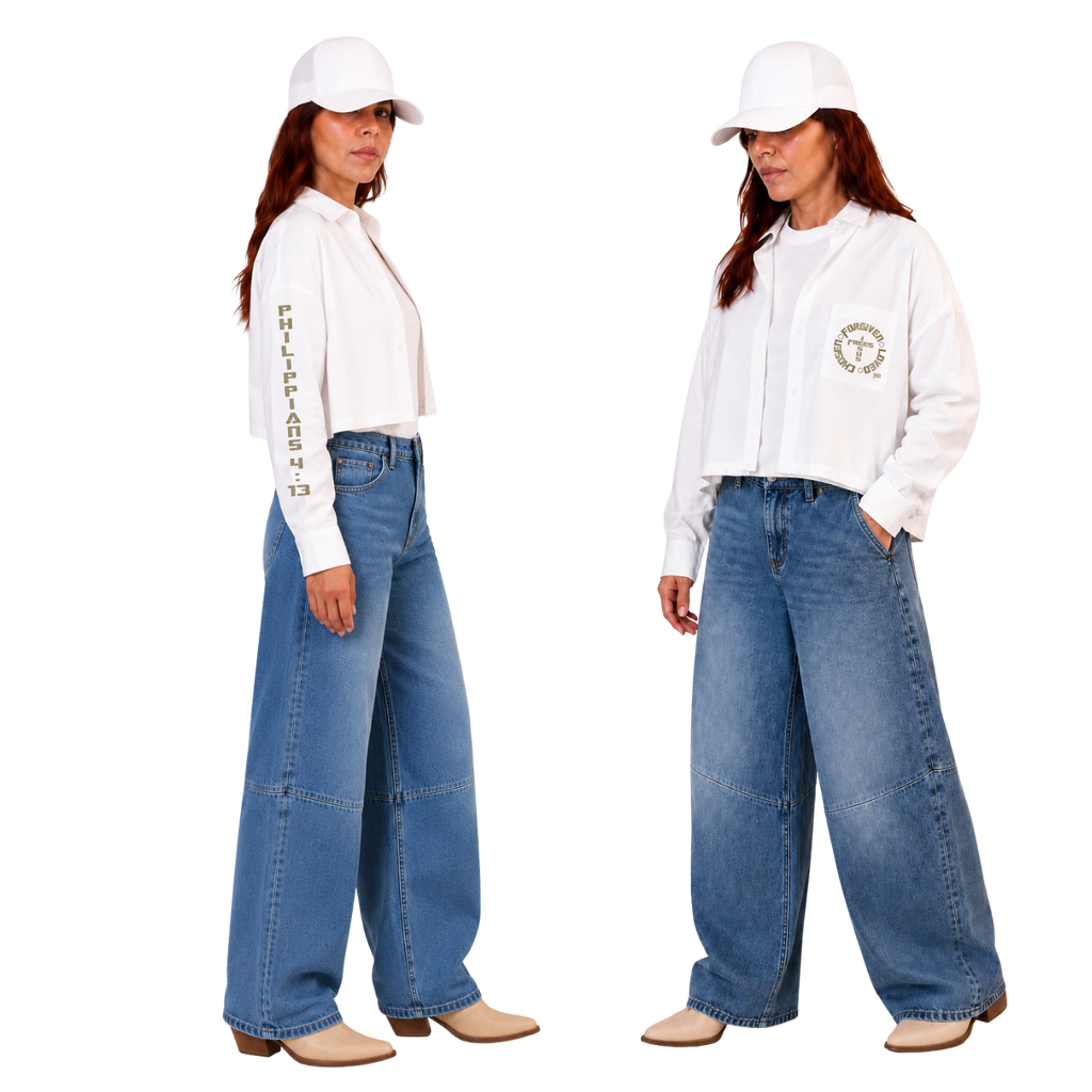 Jesus Frees | Cropped Lite Long Sleeve Summer Jacket | Font 153 Gold