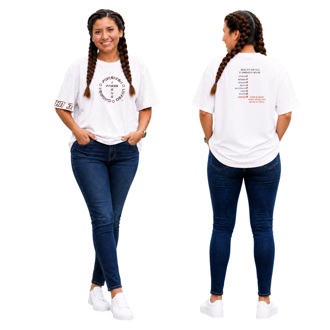 Jesus Frees - SICU Oversized Short Sleeve Women's Shirt - 7 Deadly Sins Font 126 Red