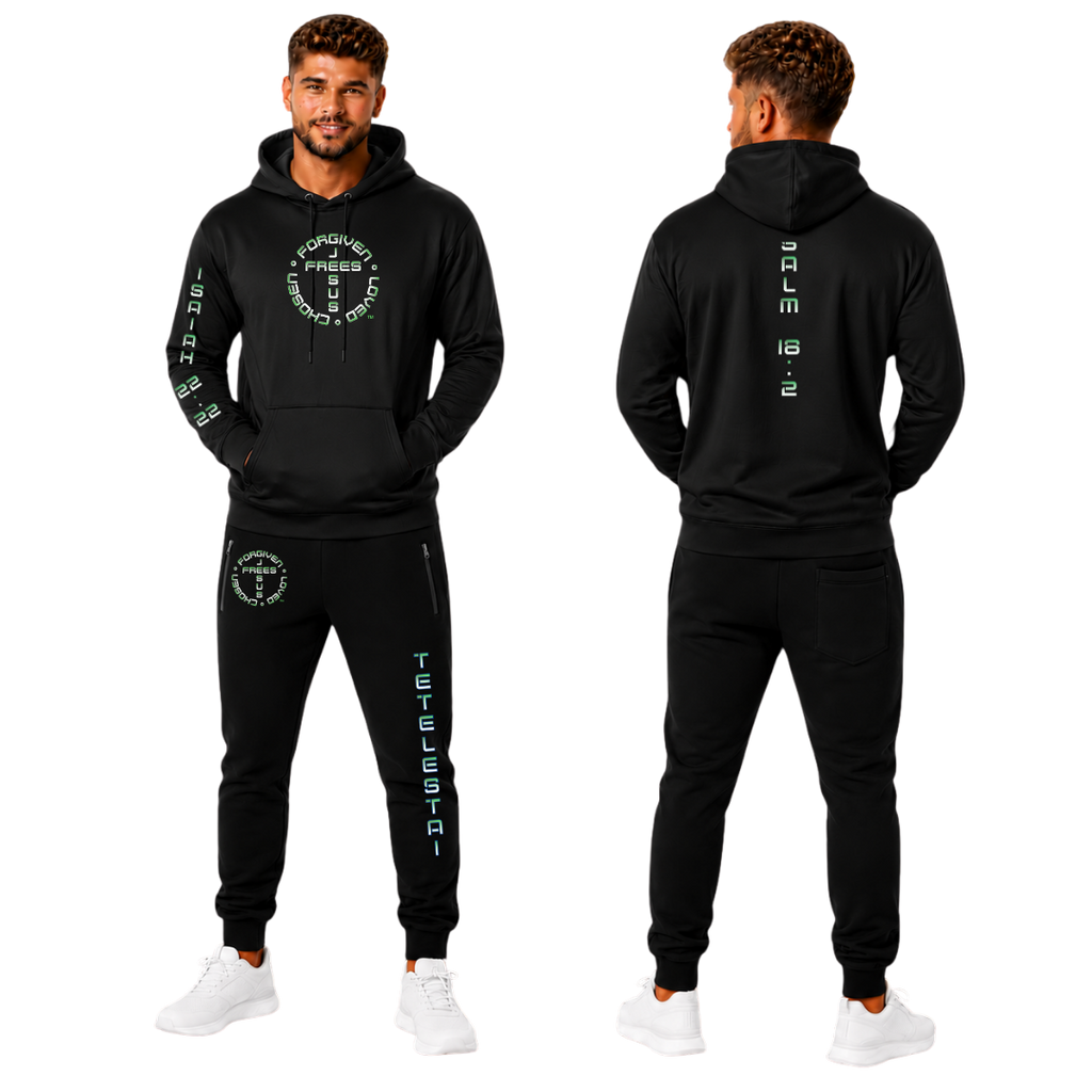 Jesus Frees | Champ Men's Black Jogger Sweatpants | Tetelestai Font 49 Fade