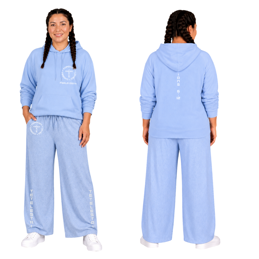 Jesus Frees™ Apparel | Women’s Plus Size Wide Leg Scripture Pants | Font 49 White | Neer Heather