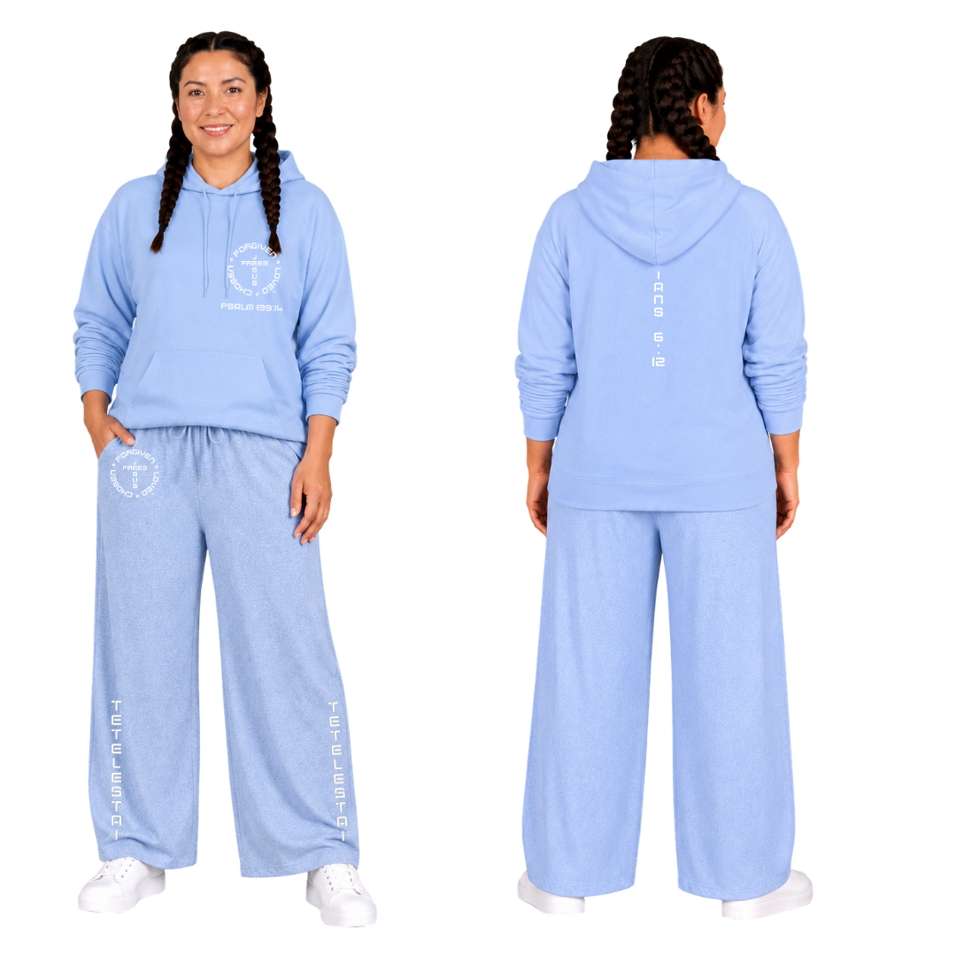 Jesus Frees™ Apparel | Women’s Plus Size Wide Leg Scripture Pants | Font 49 White | Neer Heather