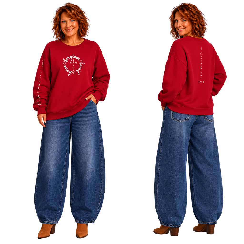 Jesus Frees™ Apparel | Women's Scripture Holiday Sweat Shirt | Font 223 White