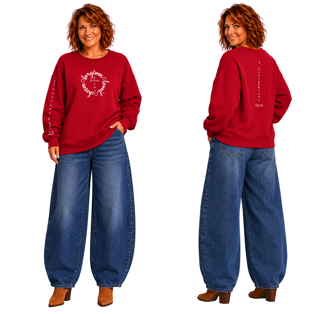 Jesus Frees™ Apparel | Women's Scripture Holiday Sweat Shirt | Font 223 White