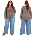 JOELL WOMEN'S LONG SLEEVE CREW NECK SHIRT - MONTANA MOUNTAINS FONT 49 BROWN