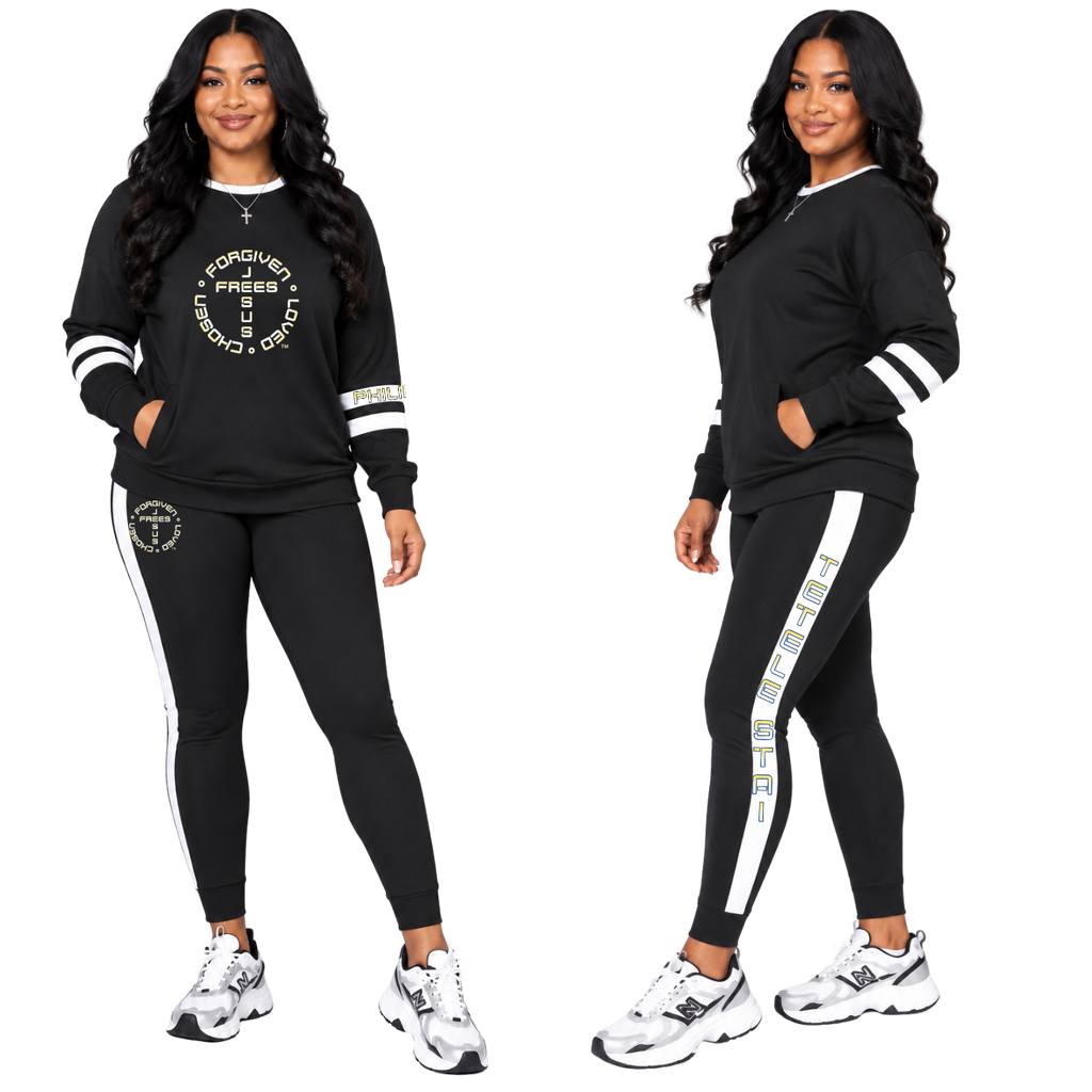 Jesus Frees™ Apparel | Women's Black Long Sleeve Scripture Shirt | 49 Fade