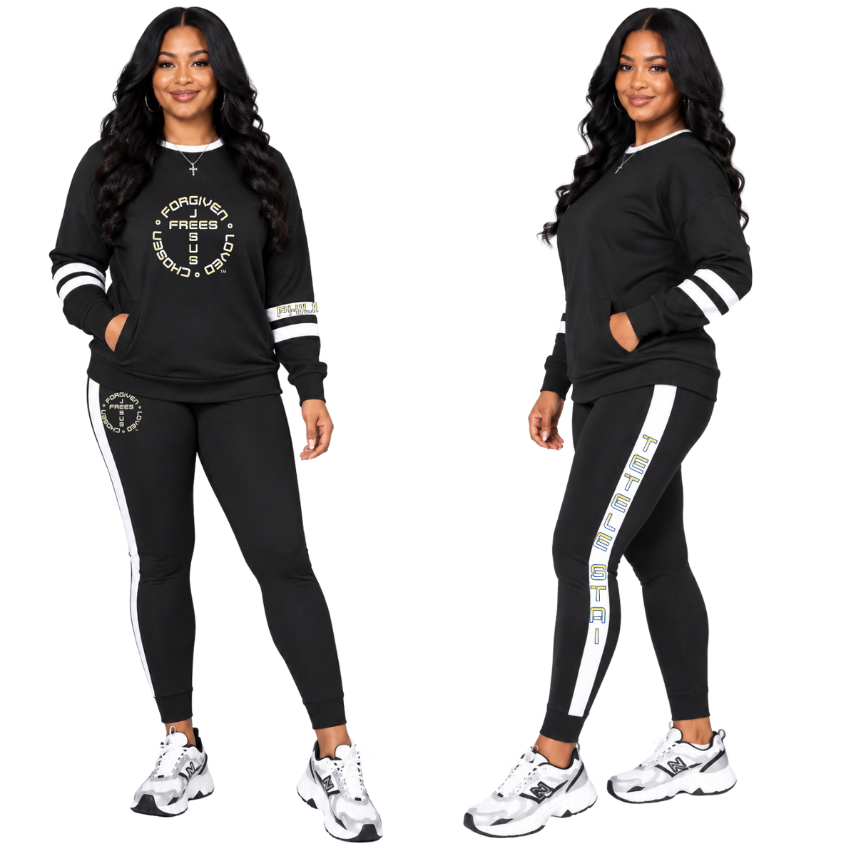 Jesus Frees™ Apparel | Women's Black Long Sleeve Scripture Shirt | 49 Fade
