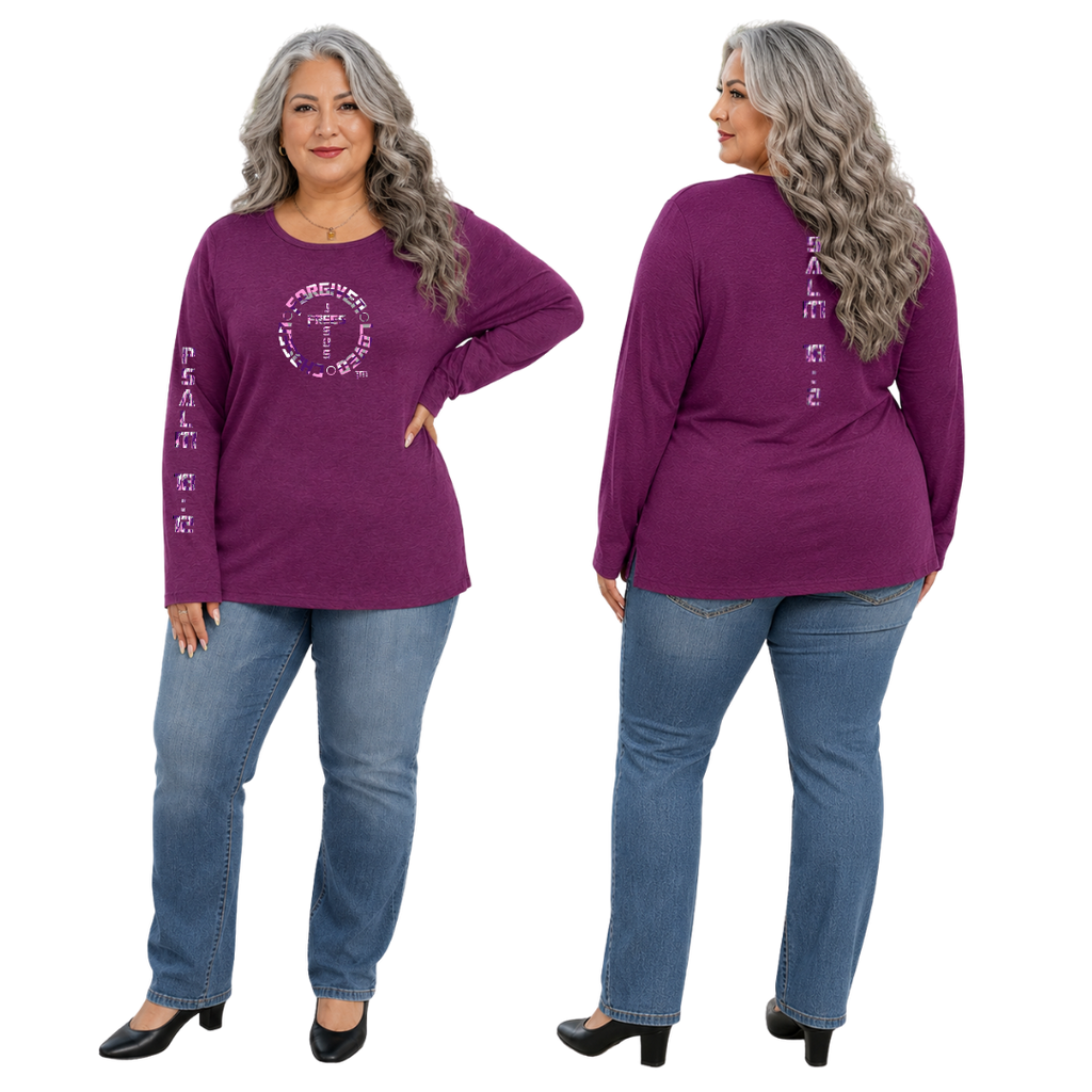 Jesus Frees - Joell Women's Long Sleeve Purple Heather Crew Neck Shirt - 153 Camo Purple / Pink