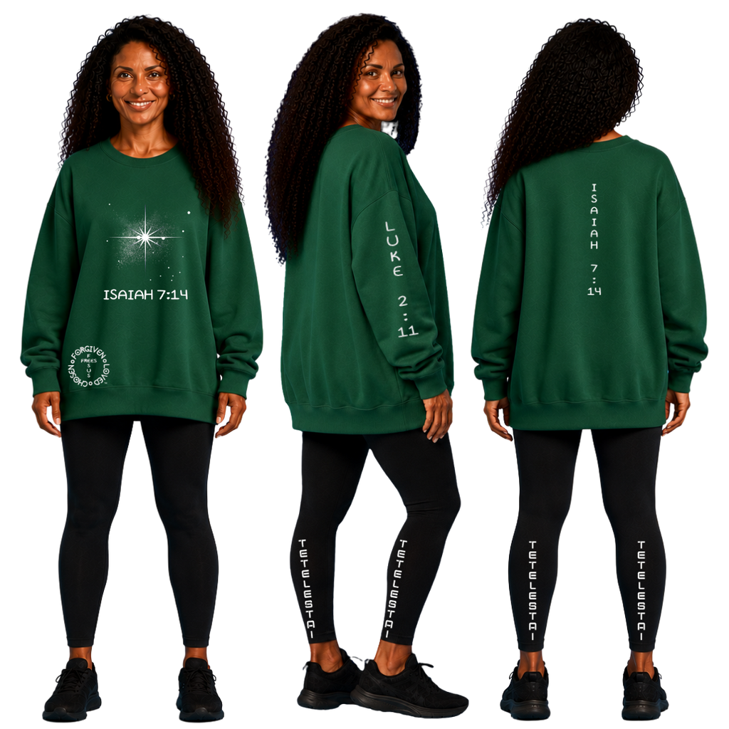 Jesus Frees | Women's Green Christmas Sweatshirt | 303 Star of Bethlehem with Glitter