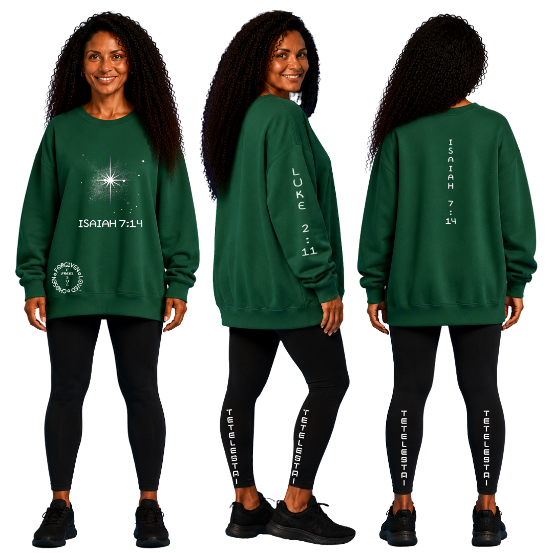 Jesus Frees | Women's Green Christmas Sweatshirt | 303 Star of Bethlehem with Glitter