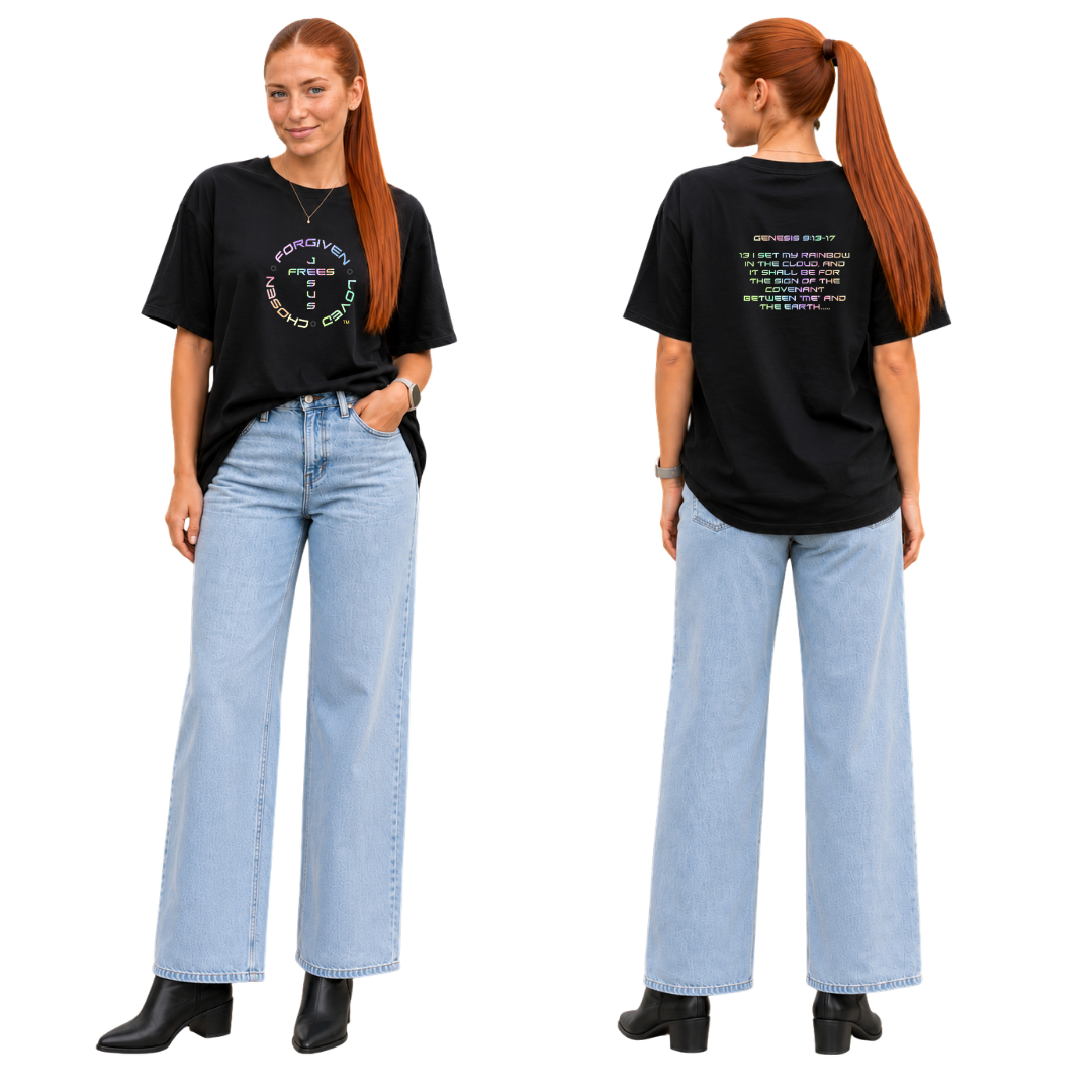 Jesus Frees - SICU Oversized Short Sleeve Women's Shirt - God's Covenant 153 Rainbow
