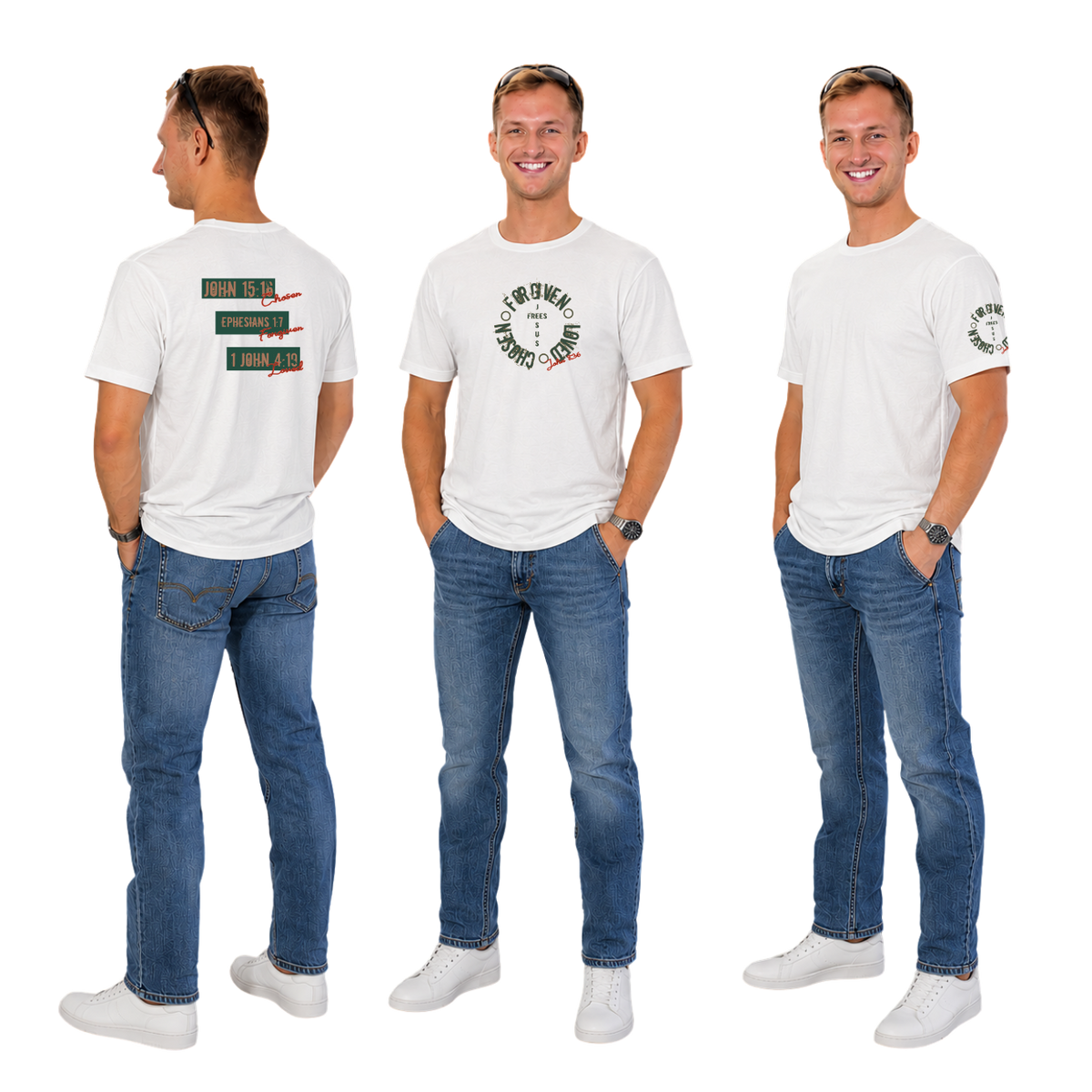 Jesus Frees™ Apparel | Men's Christian Cotton T-Shirt feat Free Chosen Forgiven Loved | G64