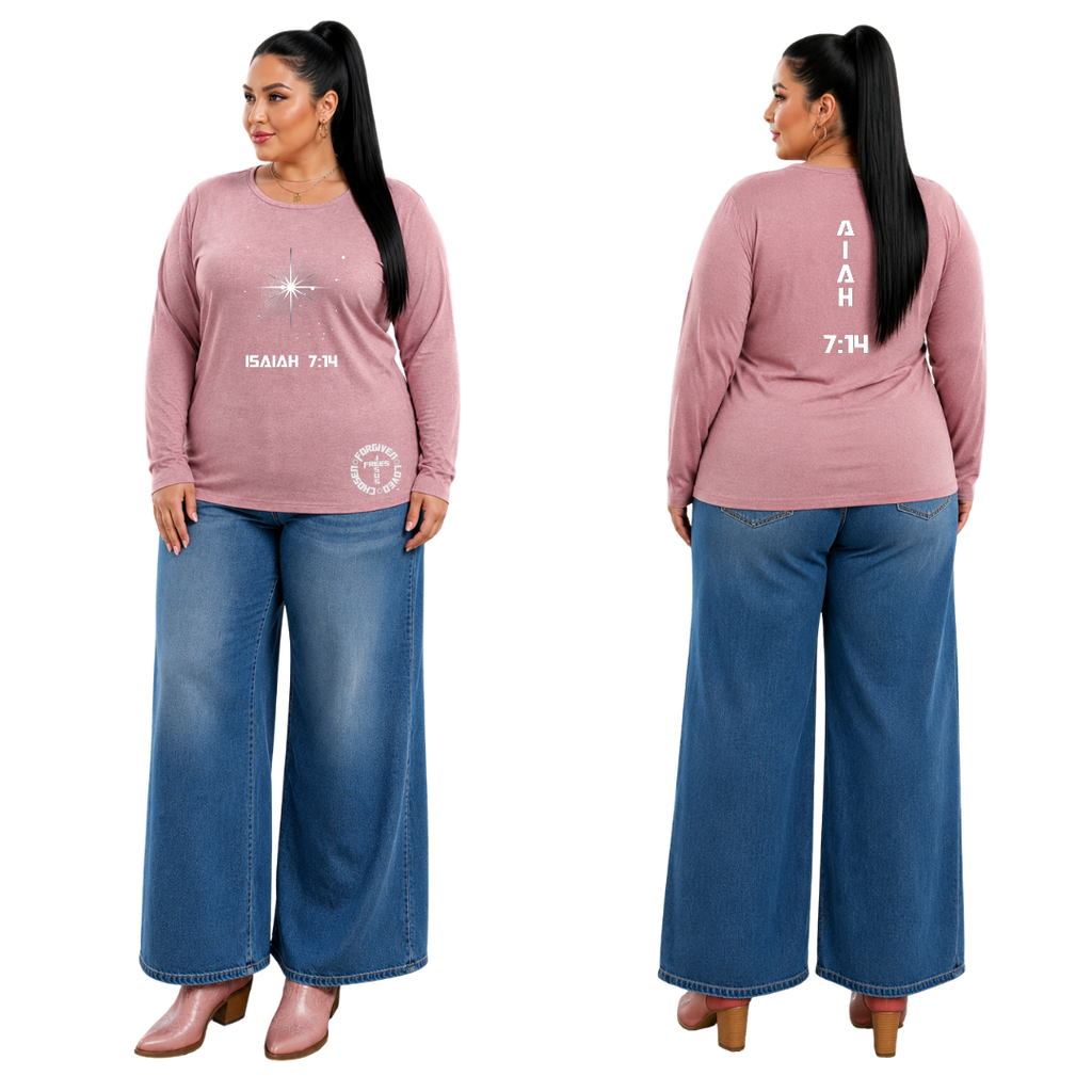 Jesus Frees - Joell Women's Long Sleeve Rose Heather Crew Neck Shirt - 153 Star of Bethlehem