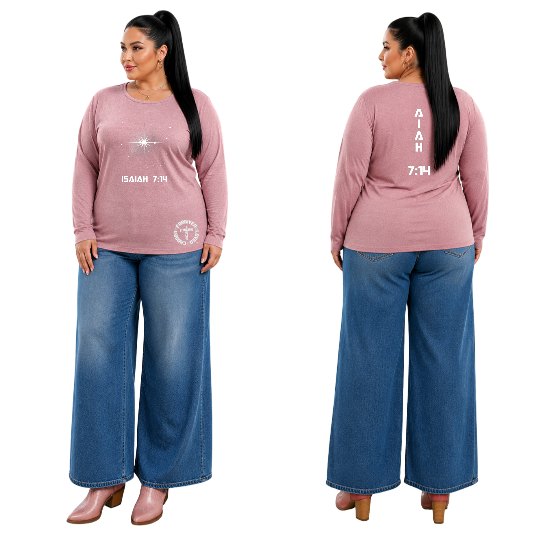 Jesus Frees - Joell Women's Long Sleeve Rose Heather Crew Neck Shirt - 153 Star of Bethlehem