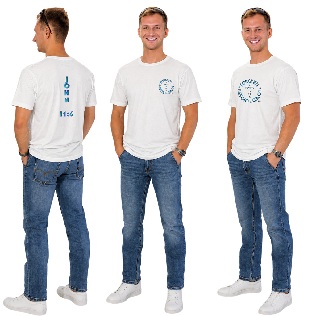 Jesus Frees - KD Men's Premium T-Shirt - Font 176 Blue Metallic John 14:6