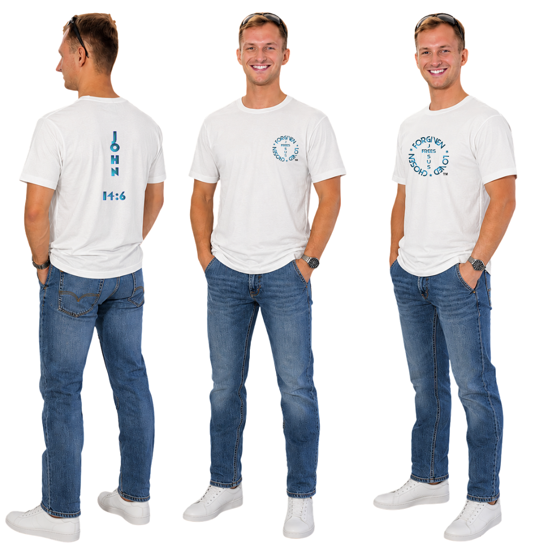 Jesus Frees - KD Men's Premium T-Shirt - Font 176 Blue Metallic John 14:6