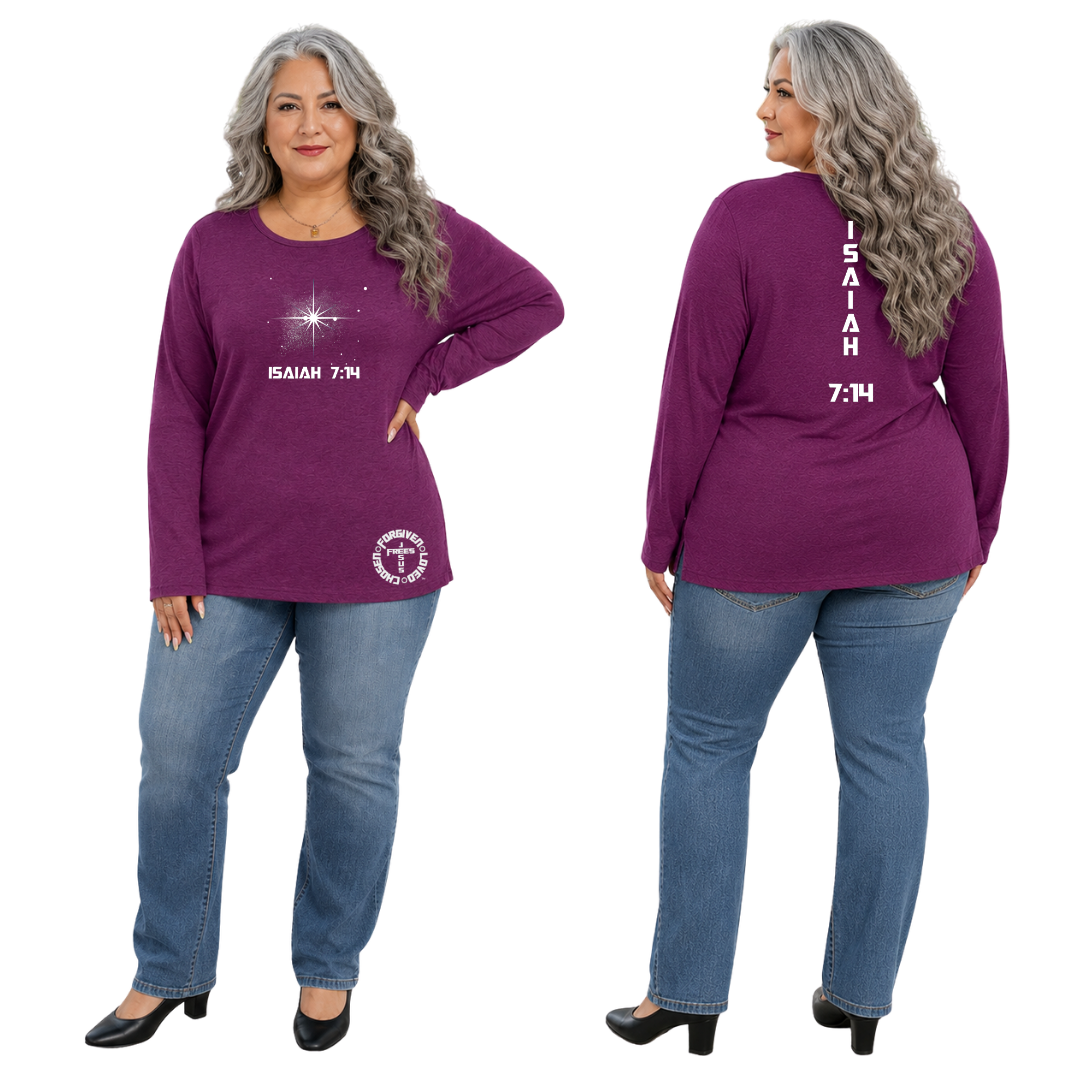 Jesus Frees - Joell Women's Long Sleeve Purple Heather Crew Neck Shirt - 153 Star of Bethlehem