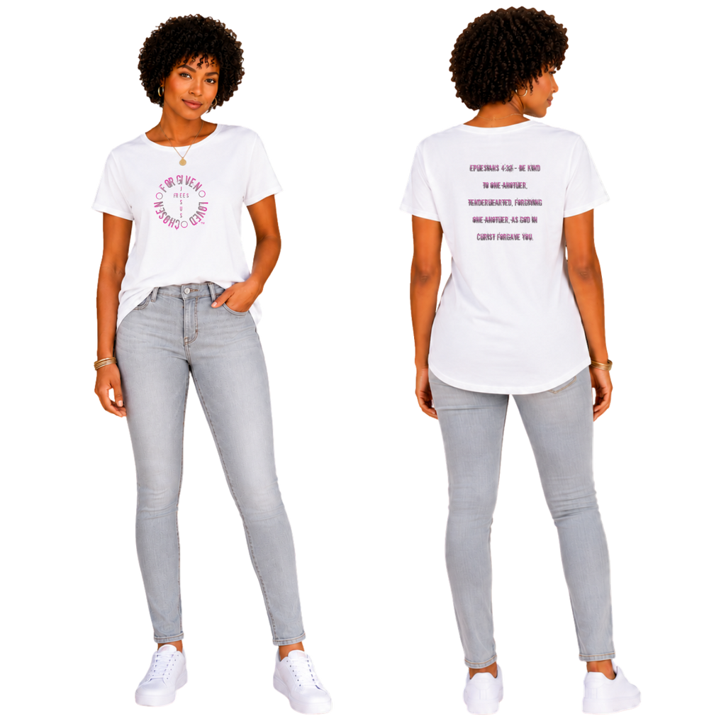 Jesus Frees - G64 Soft Style White Cotton Women's T-Shirt - Font 60 Pink Gray Fade
