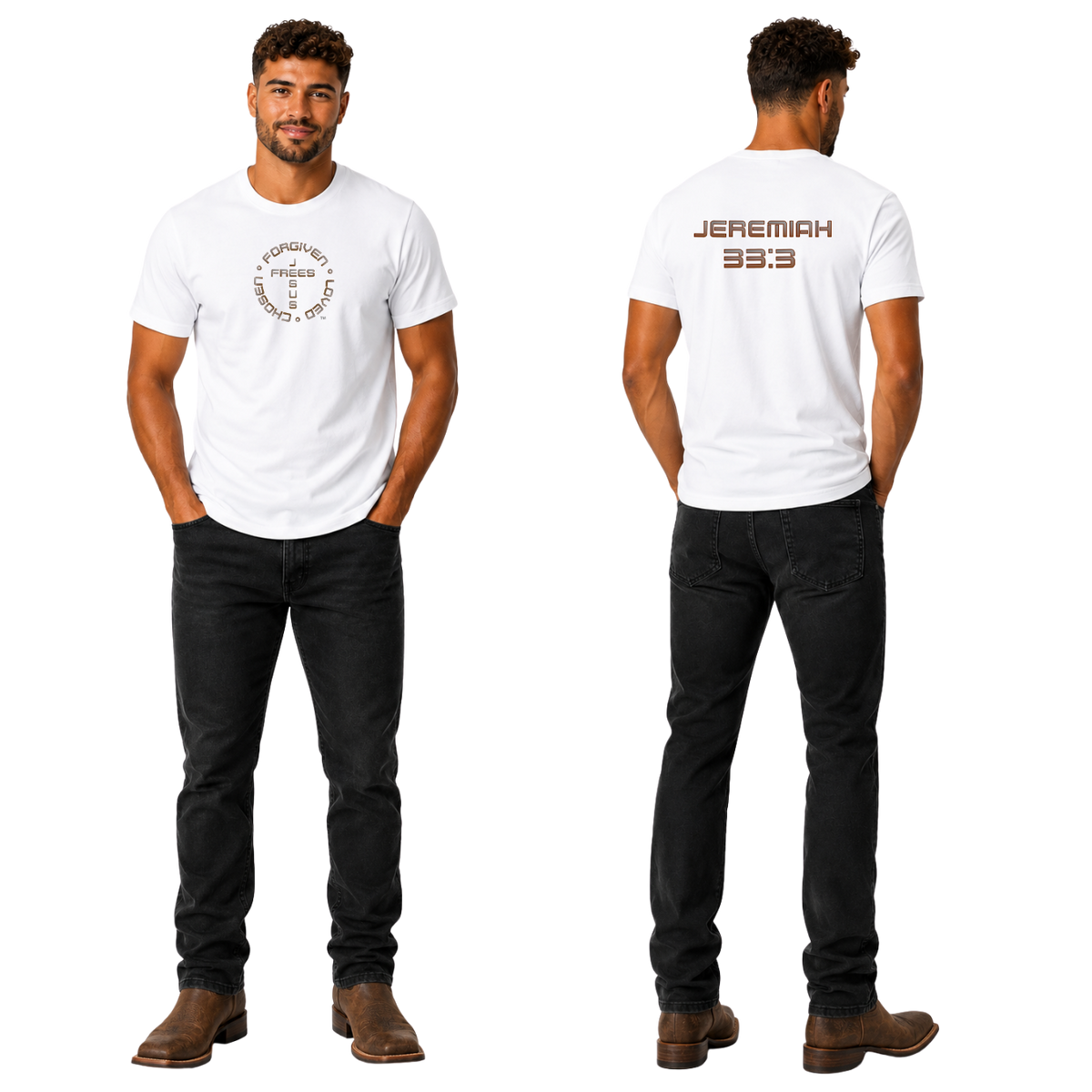 Jesus Frees | G20 Military Green Ultra Cotton Men's T-Shirt | Font 49 Brown Gray Fade