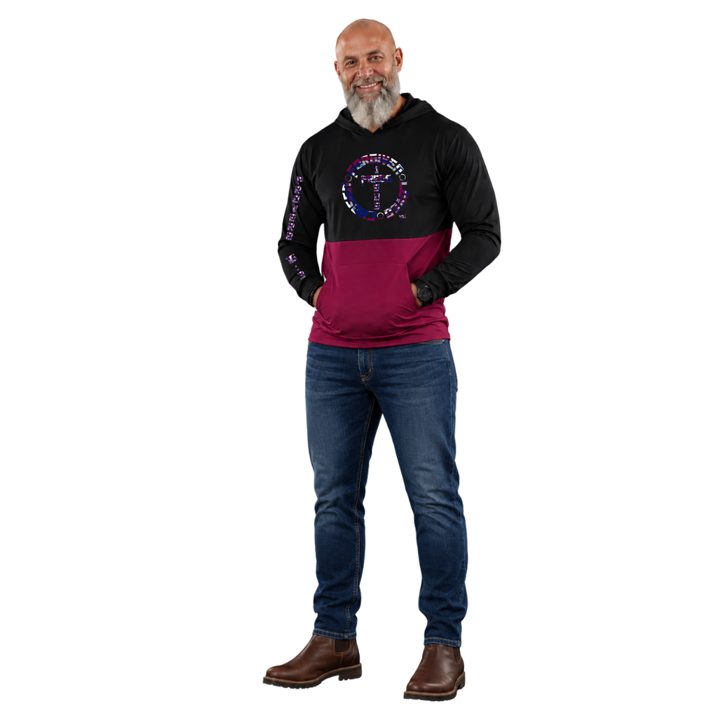 Jesus Frees™ Apparel | AE Men's Christian Scripture Mesh Hoodie | Font 153 Navy-Burgundy Camo