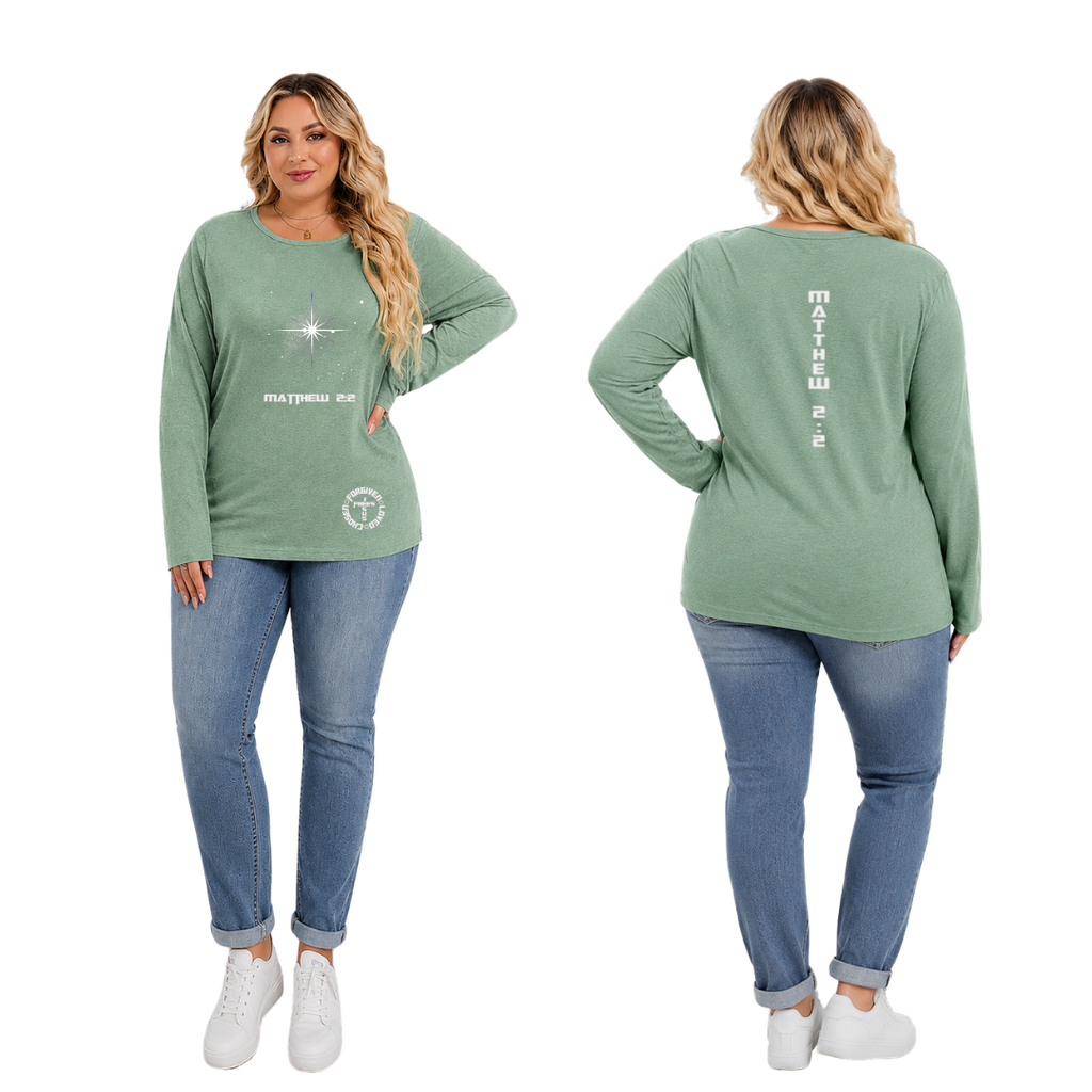 Jesus Frees - Joell Women's Long Sleeve Pastel Green Heather Crew Neck Shirt - 153 Star of Bethlehem