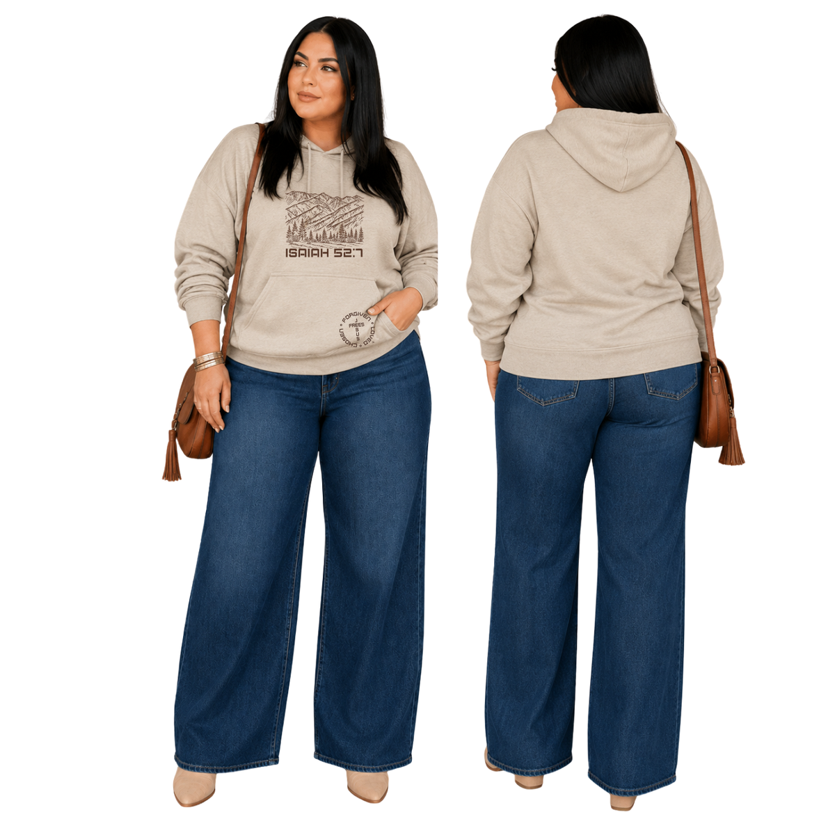 Jesus Frees™ Apparel | Women’s Sand Scripture Hoodie | Font 49 Montana Mountains