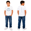 Jesus Frees - Kids 100% Cotton T-Shirts Boys - Font 97 Paws - Blue Fade
