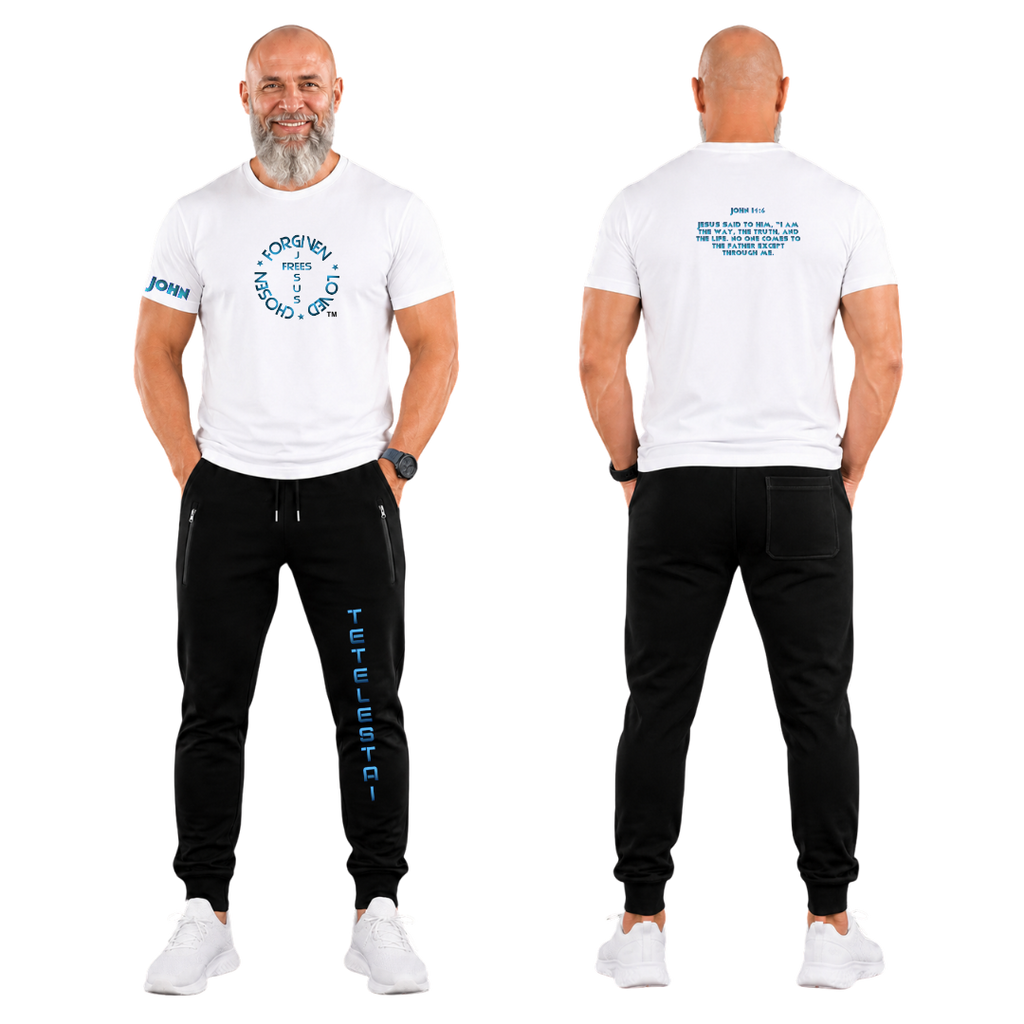 Jesus Frees | G64 Soft Style Men's White Cotton T-Shirt | Font 173 Metallic Blue