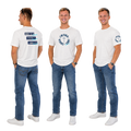 Jesus Frees™ Apparel | G64 Men's White Cotton Christian Tee | Free-Chosen-Forgiven-Loved | Font 60 Navy