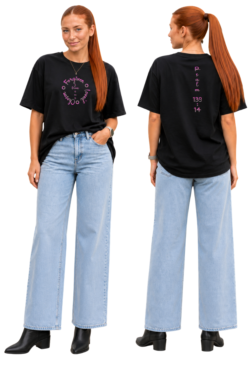 Jesus Frees - SICU Oversized Short Sleeve Women's Shirt - Font 223 Pink Gray Psalm 139:14