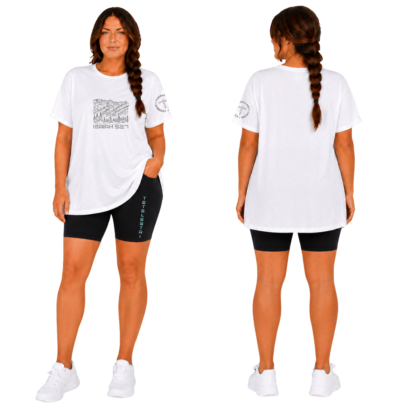 Jesus Frees - Women's 8" High Waisted Biker Shorts with Pockets - Font 49 Fade