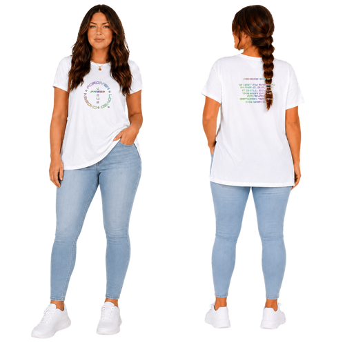 Jesus Frees - G64 Soft Style White Cotton Women's T-Shirt - God's Covenant 143 Rainbow