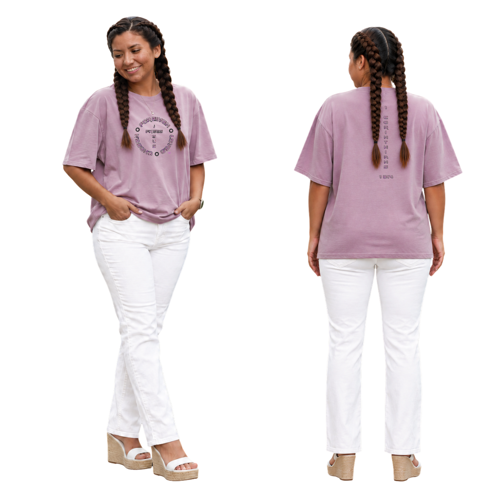 Jesus Frees - SICU Oversized Short Sleeve Women's Shirt - 1 Corinthians 13:4 - Font 126 Pink & Black